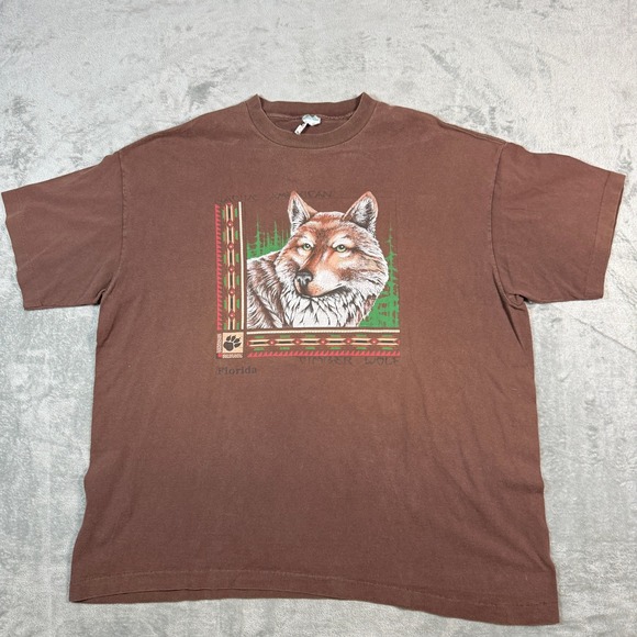 Preshrunk Other - Vintage Mens XXL T-Shirt Brown Timber Wolf Native American Florida Shirt USA